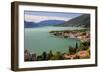 View of the typical village of Gravedona surrounded by Lake Como and gardens, Italian Lakes, Italy-Roberto Moiola-Framed Photographic Print