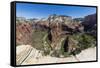 View of the valley floor from Angel's Landing Trail in Zion National Park, Utah, United States of A-Michael Nolan-Framed Stretched Canvas