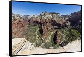View of the valley floor from Angel's Landing Trail in Zion National Park, Utah, United States of A-Michael Nolan-Framed Stretched Canvas