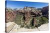 View of the valley floor from Angel's Landing Trail in Zion National Park, Utah, United States of A-Michael Nolan-Stretched Canvas