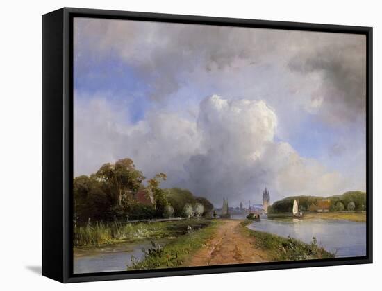 View of the Vliet Near Delft, 1844-Johan-Barthold Jongkind-Framed Stretched Canvas