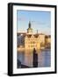 View of the Vltava River and ancient clock tower, Prague, Czech Republic, Europe-Roberto Moiola-Framed Photographic Print