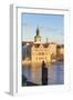 View of the Vltava River and ancient clock tower, Prague, Czech Republic, Europe-Roberto Moiola-Framed Photographic Print