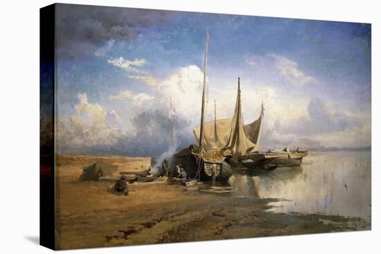 View of the Volga. Boats, 1870-Fyodor Alexandrovich Vasilyev-Stretched Canvas