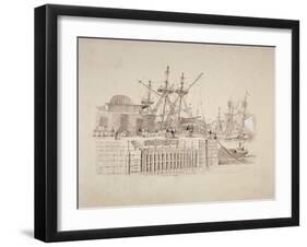 View of the Wapping Entrance and South Quay of London Docks, C1824-Henry Moses-Framed Giclee Print