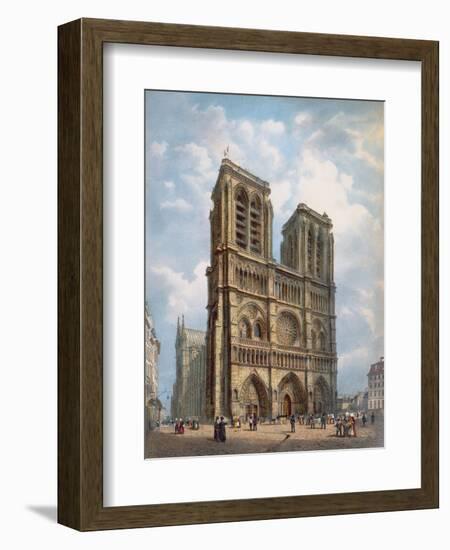 View of the West Facade of the Cathedral of Notre-Dame, Paris, C.1840-Philippe Benoist-Framed Giclee Print