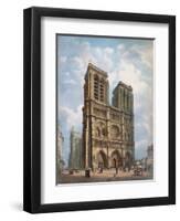 View of the West Facade of the Cathedral of Notre-Dame, Paris, C.1840-Philippe Benoist-Framed Giclee Print