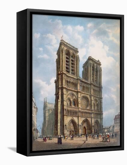 View of the West Facade of the Cathedral of Notre-Dame, Paris, C.1840-Philippe Benoist-Framed Stretched Canvas