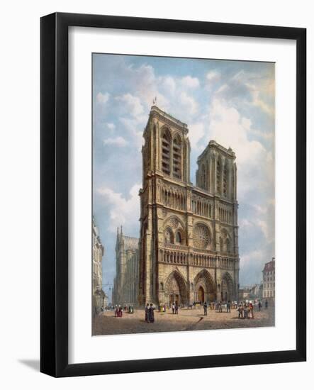 View of the West Facade of the Cathedral of Notre-Dame, Paris, C.1840-Philippe Benoist-Framed Giclee Print