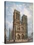 View of the West Facade of the Cathedral of Notre-Dame, Paris, C.1840-Philippe Benoist-Stretched Canvas