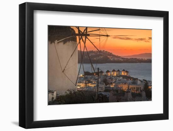 View of the windmills and town from elevated position at dusk-Frank Fell-Framed Premium Photographic Print