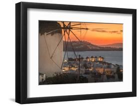 View of the windmills and town from elevated position at dusk-Frank Fell-Framed Premium Photographic Print