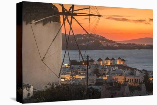 View of the windmills and town from elevated position at dusk-Frank Fell-Stretched Canvas