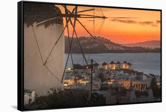 View of the windmills and town from elevated position at dusk-Frank Fell-Framed Stretched Canvas