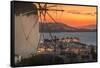 View of the windmills and town from elevated position at dusk-Frank Fell-Framed Stretched Canvas
