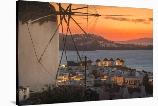 View of the windmills and town from elevated position at dusk-Frank Fell-Stretched Canvas