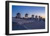 View of the windmills in Mykonos Town at dusk, Mykonos, Cyclades Islands, Aegean Sea-Frank Fell-Framed Photographic Print