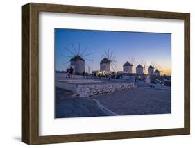 View of the windmills in Mykonos Town at dusk, Mykonos, Cyclades Islands, Aegean Sea-Frank Fell-Framed Photographic Print