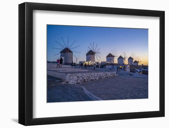 View of the windmills in Mykonos Town at dusk, Mykonos, Cyclades Islands, Aegean Sea-Frank Fell-Framed Photographic Print