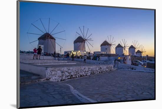 View of the windmills in Mykonos Town at dusk, Mykonos, Cyclades Islands, Aegean Sea-Frank Fell-Mounted Photographic Print