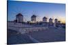 View of the windmills in Mykonos Town at dusk, Mykonos, Cyclades Islands, Aegean Sea-Frank Fell-Stretched Canvas