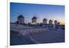 View of the windmills in Mykonos Town at dusk, Mykonos, Cyclades Islands, Aegean Sea-Frank Fell-Framed Photographic Print