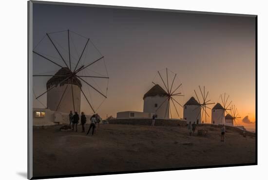 View of the windmills in Mykonos Town at sunset, Mykonos, Cyclades Islands, Aegean Sea-Frank Fell-Mounted Photographic Print