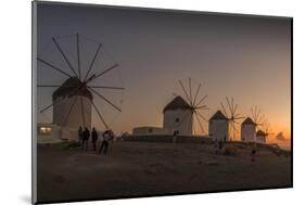 View of the windmills in Mykonos Town at sunset, Mykonos, Cyclades Islands, Aegean Sea-Frank Fell-Mounted Photographic Print