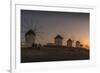 View of the windmills in Mykonos Town at sunset, Mykonos, Cyclades Islands, Aegean Sea-Frank Fell-Framed Photographic Print