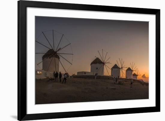 View of the windmills in Mykonos Town at sunset, Mykonos, Cyclades Islands, Aegean Sea-Frank Fell-Framed Photographic Print