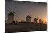 View of the windmills in Mykonos Town at sunset, Mykonos, Cyclades Islands, Aegean Sea-Frank Fell-Mounted Photographic Print