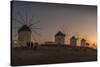 View of the windmills in Mykonos Town at sunset, Mykonos, Cyclades Islands, Aegean Sea-Frank Fell-Stretched Canvas