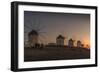 View of the windmills in Mykonos Town at sunset, Mykonos, Cyclades Islands, Aegean Sea-Frank Fell-Framed Photographic Print