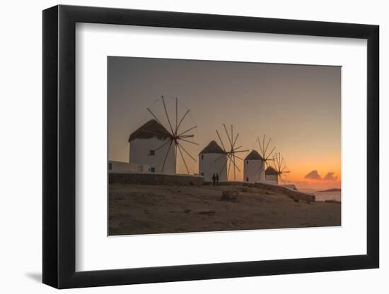 View of the windmills in Mykonos Town at sunset, Mykonos, Cyclades Islands, Aegean Sea-Frank Fell-Framed Premium Photographic Print