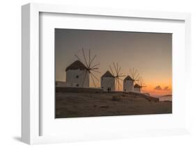 View of the windmills in Mykonos Town at sunset, Mykonos, Cyclades Islands, Aegean Sea-Frank Fell-Framed Photographic Print