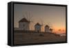 View of the windmills in Mykonos Town at sunset, Mykonos, Cyclades Islands, Aegean Sea-Frank Fell-Framed Stretched Canvas
