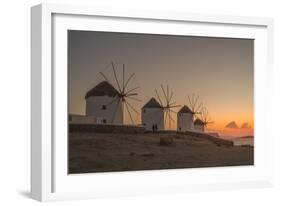 View of the windmills in Mykonos Town at sunset, Mykonos, Cyclades Islands, Aegean Sea-Frank Fell-Framed Photographic Print