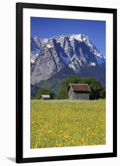 View of the Zugspitze and Waxenstein, Garmisch-Partenkirchen, Upper Bavaria, Bavaria, Germany-null-Framed Art Print