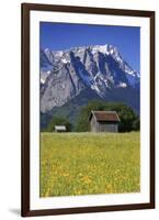 View of the Zugspitze and Waxenstein, Garmisch-Partenkirchen, Upper Bavaria, Bavaria, Germany-null-Framed Art Print