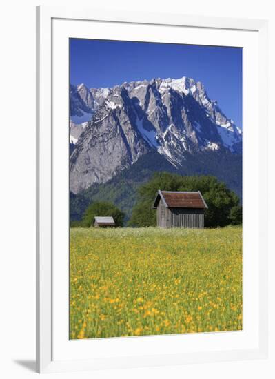 View of the Zugspitze and Waxenstein, Garmisch-Partenkirchen, Upper Bavaria, Bavaria, Germany-null-Framed Art Print