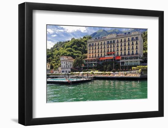 View of ther Grand Hotel Tremezzo  from Lake Como, Lombardy, Italy-George Oze-Framed Photographic Print