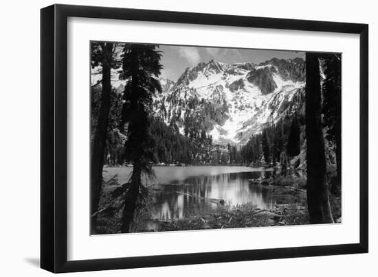 View of TJ Lake and Snow-Covered Mountains - Mammoth Lakes, CA-Lantern Press-Framed Art Print