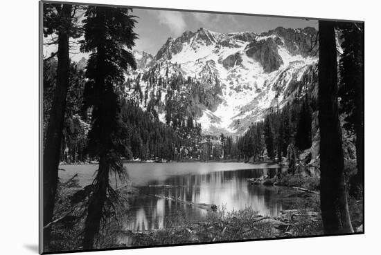 View of TJ Lake and Snow-Covered Mountains - Mammoth Lakes, CA-Lantern Press-Mounted Art Print