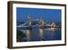 View of Tower Bridge and River Thames from Cheval Three Quays at dusk, London, England-Frank Fell-Framed Photographic Print