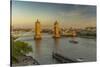 View of Tower Bridge and River Thames from Cheval Three Quays at sunset, London, England-Frank Fell-Stretched Canvas