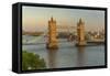 View of Tower Bridge and River Thames from Cheval Three Quays at sunset, London, England-Frank Fell-Framed Stretched Canvas