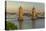 View of Tower Bridge and River Thames from Cheval Three Quays at sunset, London, England-Frank Fell-Stretched Canvas