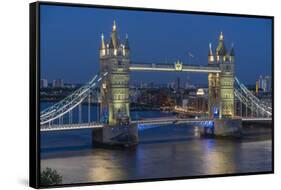 View of Tower Bridge from Cheval Three Quays at dusk, London, England, United Kingdom, Europe-Frank Fell-Framed Stretched Canvas