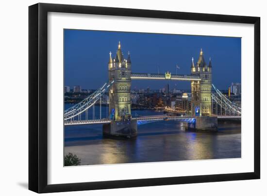 View of Tower Bridge from Cheval Three Quays at dusk, London, England, United Kingdom, Europe-Frank Fell-Framed Photographic Print