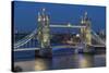 View of Tower Bridge from Cheval Three Quays at dusk, London, England, United Kingdom, Europe-Frank Fell-Stretched Canvas